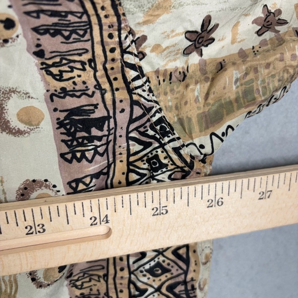 Cote de France Shirt Womens 1X Brown Geometric Tribal Print Silk Boho Button Up - Picture 4 of 6